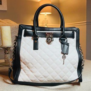 MICHAEL KORS Hamilton Quilted North-South Tote Bag Optic White/Black